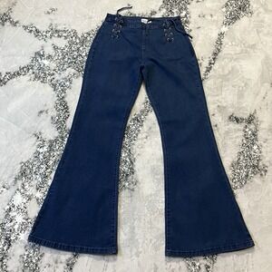Princess Polly Jeans Womens Size 6 Blue Lace Up Front Flare Leg‎ Mid Rise